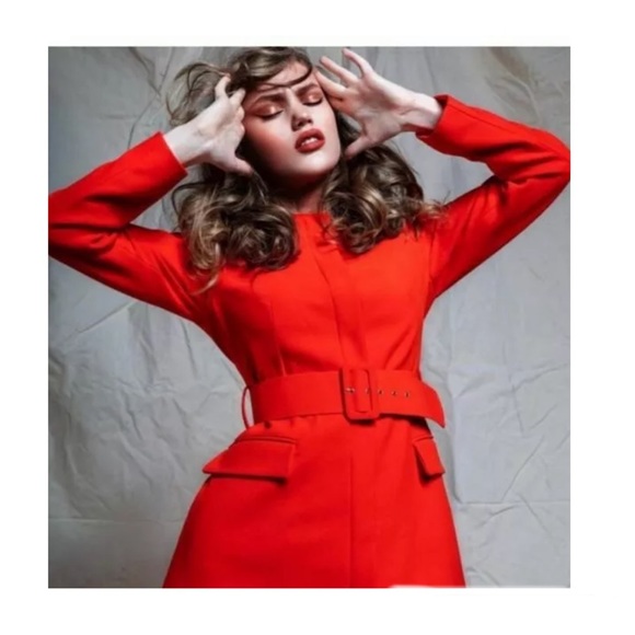 New! ZARA Orange Belted Frock Blazer Coat - Picture 3 of 13